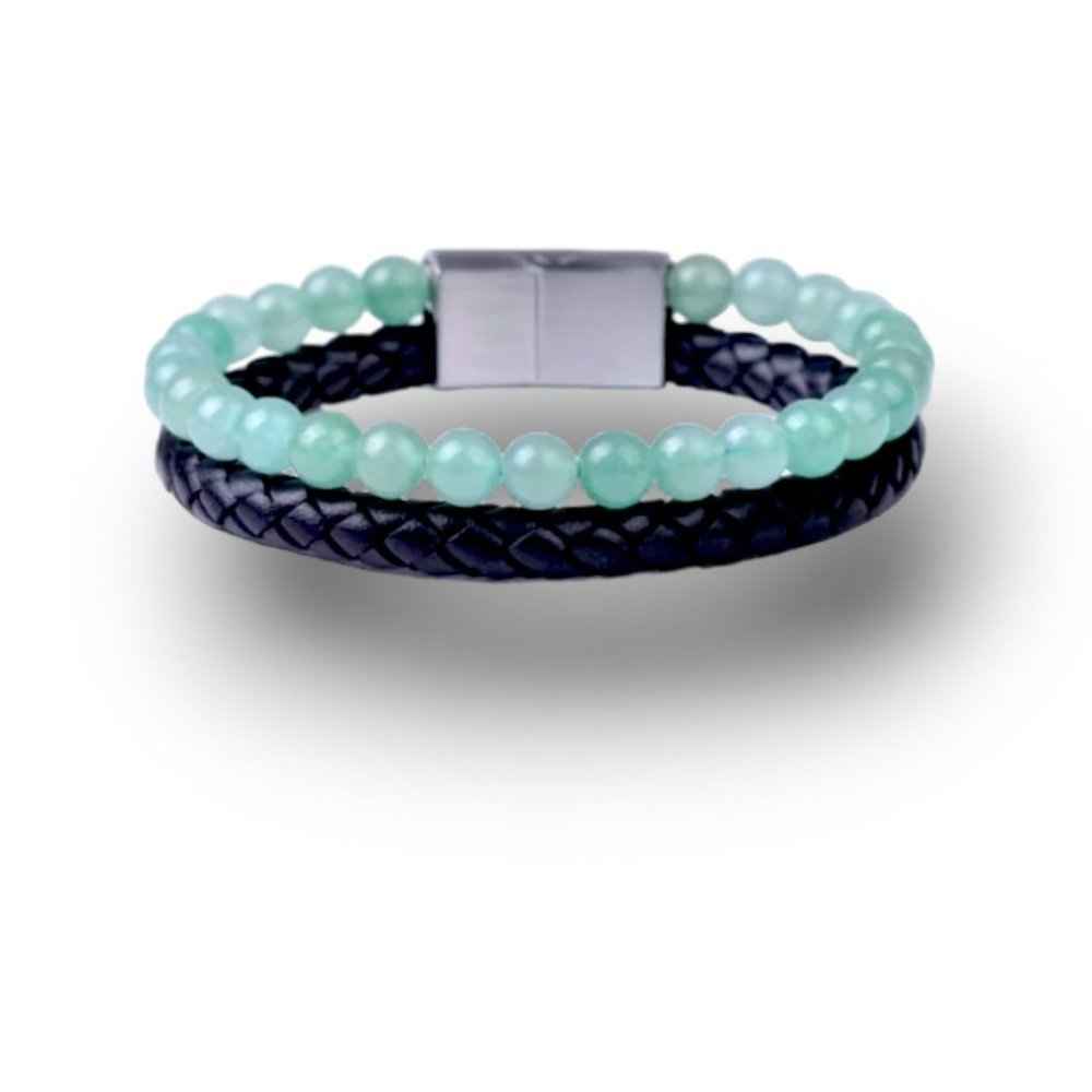 Green Aventurine leather bracelet, rich green 6mm natural stone beads on leather cord
