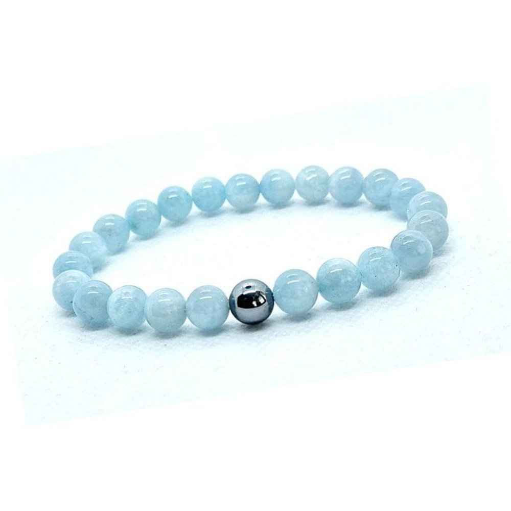Aquamarine beaded bracelet, pale sea blue, view 2