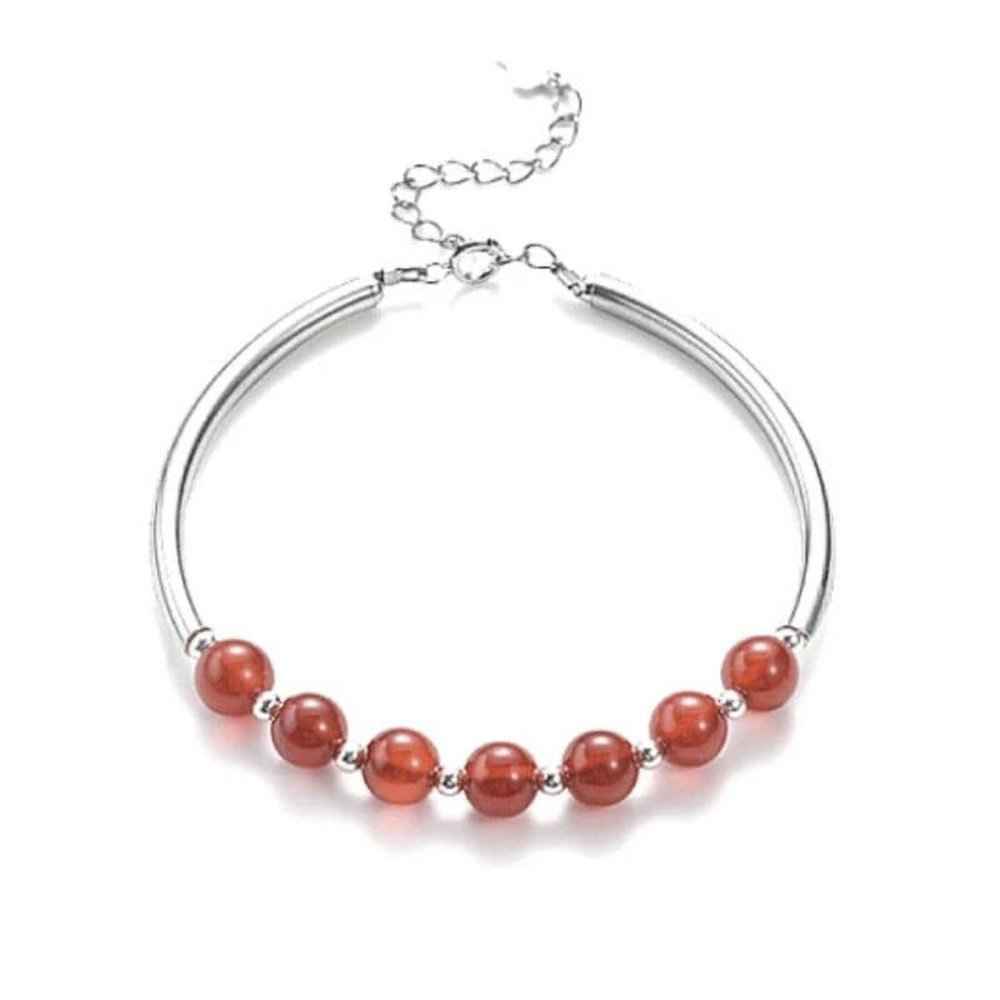 Carnelian and silver tube bracelet, adjustable, 6mm warm orange natural stone beads
