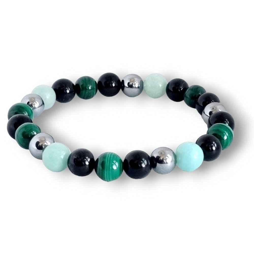 Men's dark gemstone bracelet with obsidian and hematite