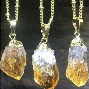Raw citrine pendant necklace on a gold-plated chain, 18 inch