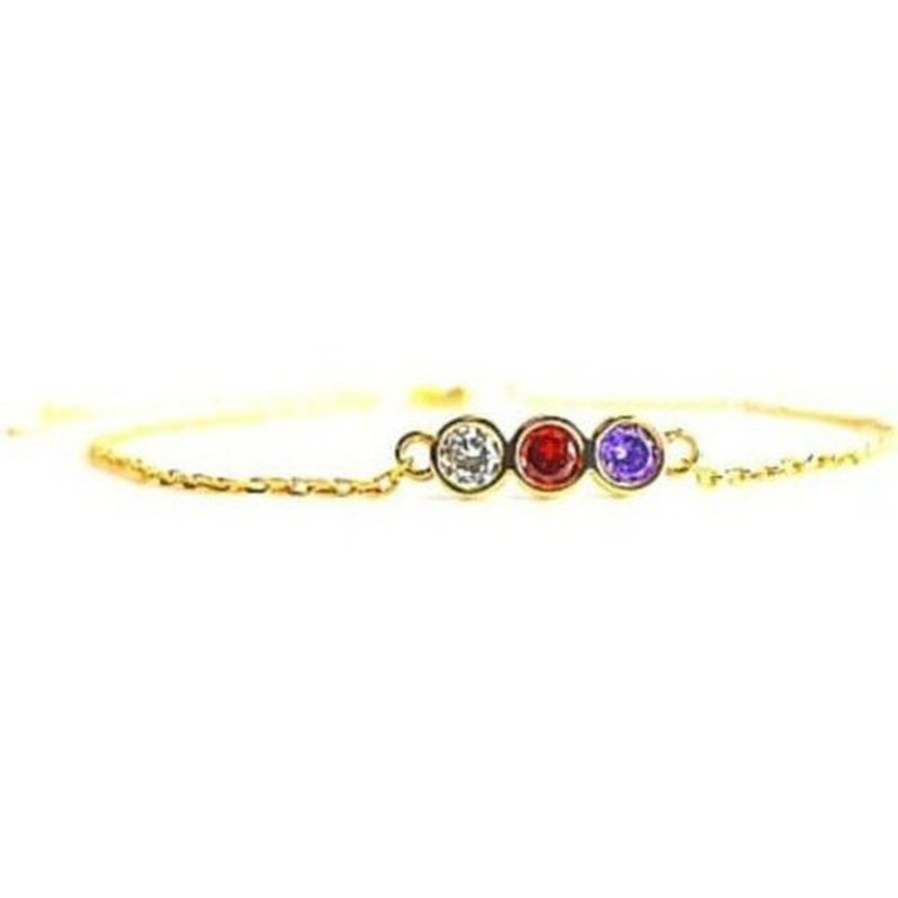 Dainty bracelet in gold-plated sterling silver with garnet, amethyst and a lab-created diamond accent