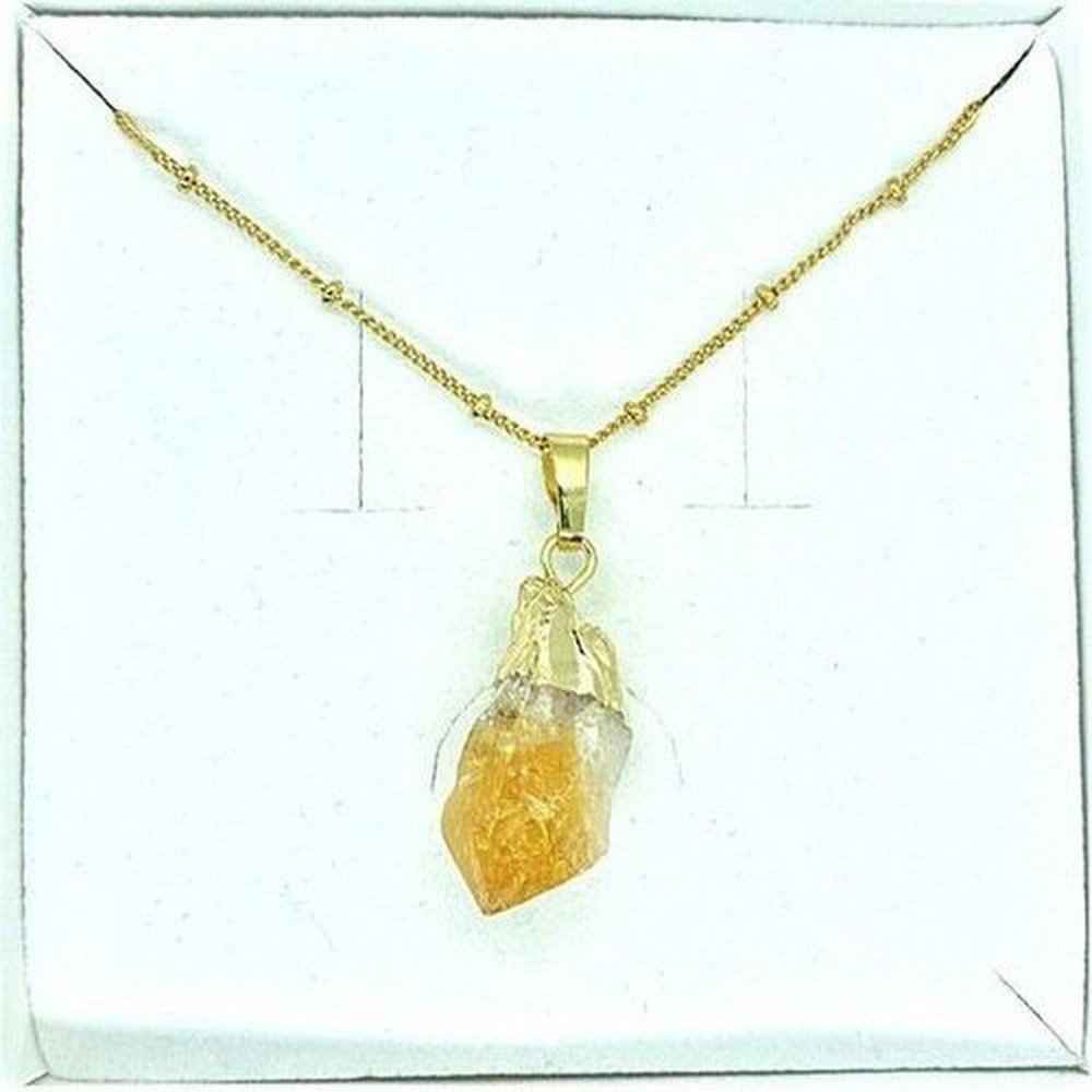 Raw citrine pendant necklace, gold-plated chain, view 4