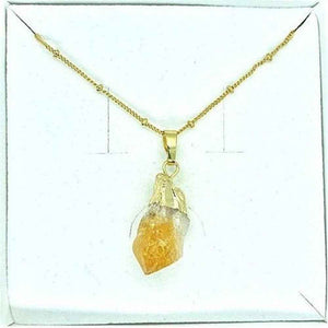 Raw citrine pendant necklace, gold-plated chain, view 4