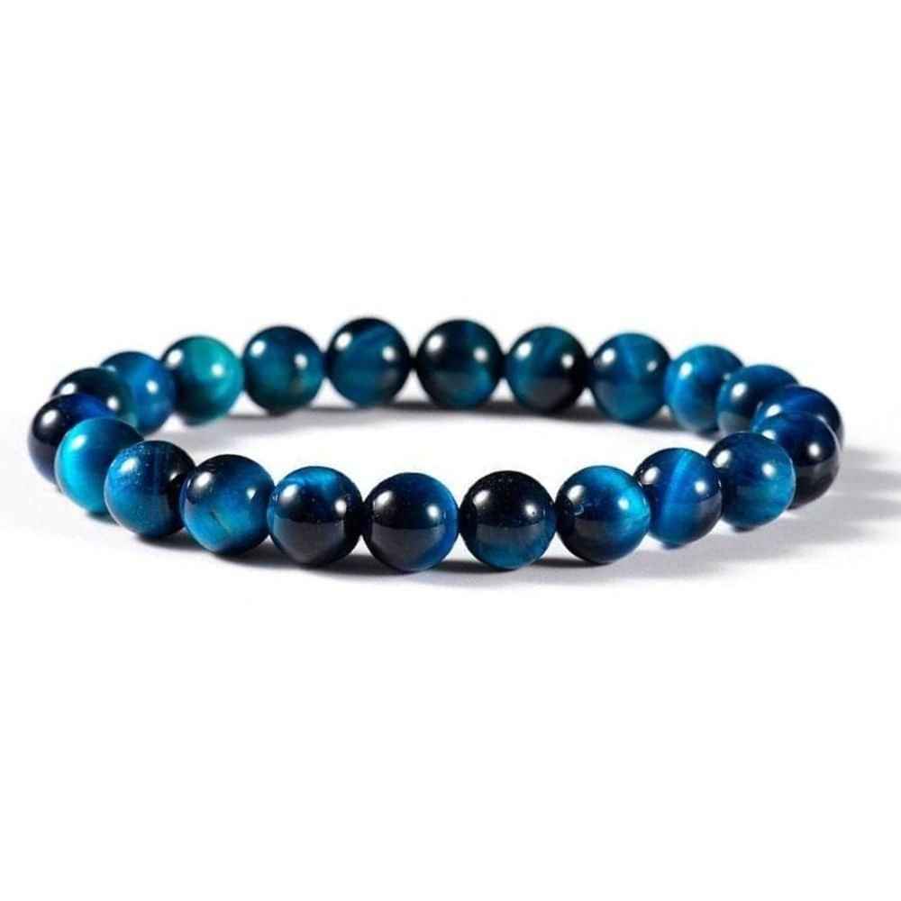 Blue Tiger's Eye beaded bracelet, deep blue shimmer on a stretch cord