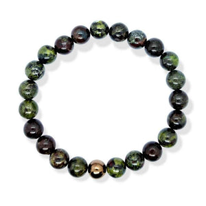 Dragon's blood jasper beaded bracelet, green and red, view 2