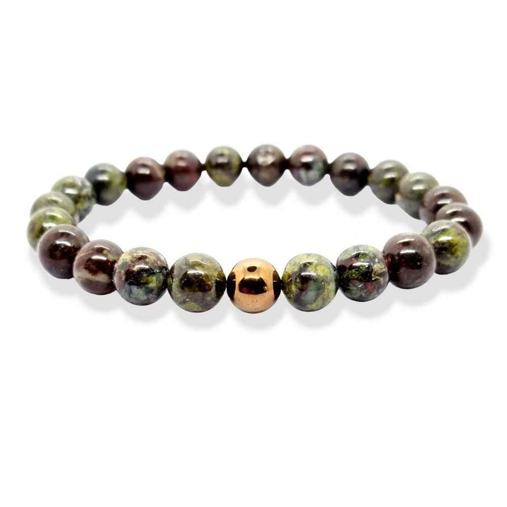 Dragon's Blood Jasper beaded bracelet, green flecked with red, 8mm